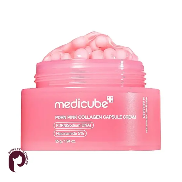 کرم کپسولی کلاژن و PDRN مدی کیوب Medicube مدل Pink Collagen Capsule Cream ضدچروک و روشن‌کننده وزن ۵۵ گرم
