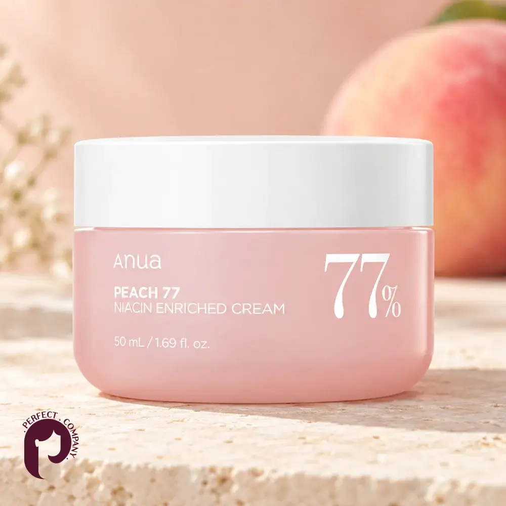 ظرف کرم هلو و نیاسین آنوا Peach 77 در چیدمان ساده