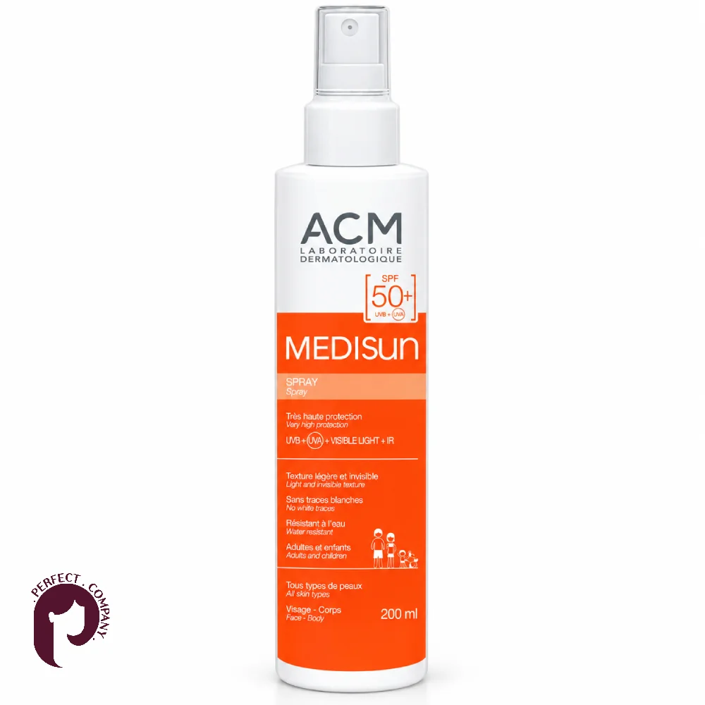 اسپری ضدآفتاب مدیسان ای‌سی‌ام مدل Medisun SPF50+ حجم ۲۰۰ میلی‌لیتر