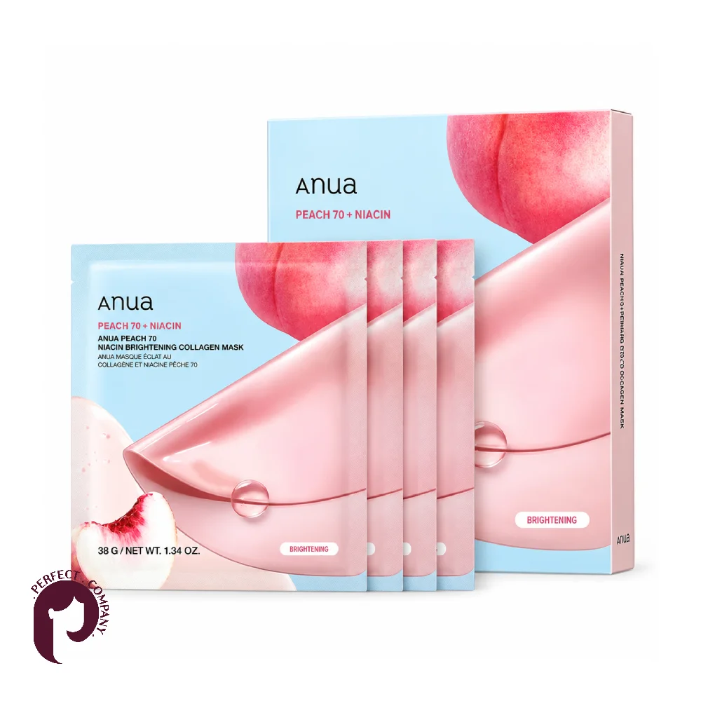 ماسک هلو آنوا Peach 70 Niacin با جعبه و چهار بسته ماسک هیدروژلی